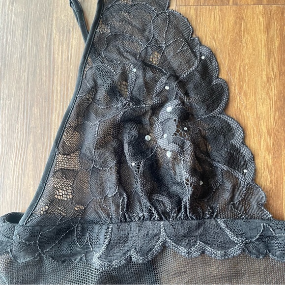 Victorias Secret Lace Lingerie Medium Nightgown Mesh Black Slip Y2K Babydoll - Picture 4 of 15